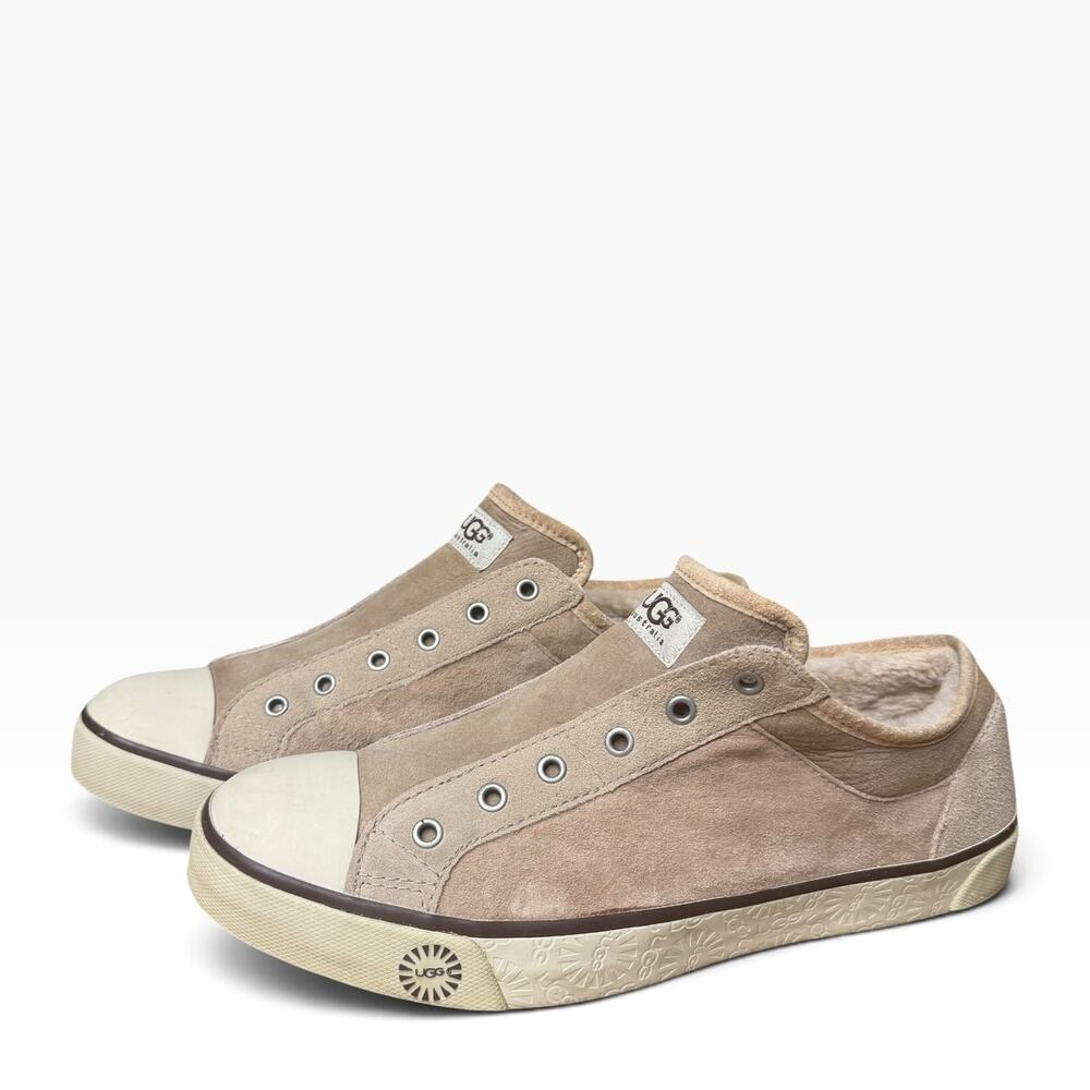 UGG Australia Laela Beige Suede Shearling Slip-On Sneakers Sz 10 Excellent 3315